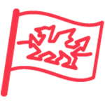 An red outline illustration of the Welsh flag