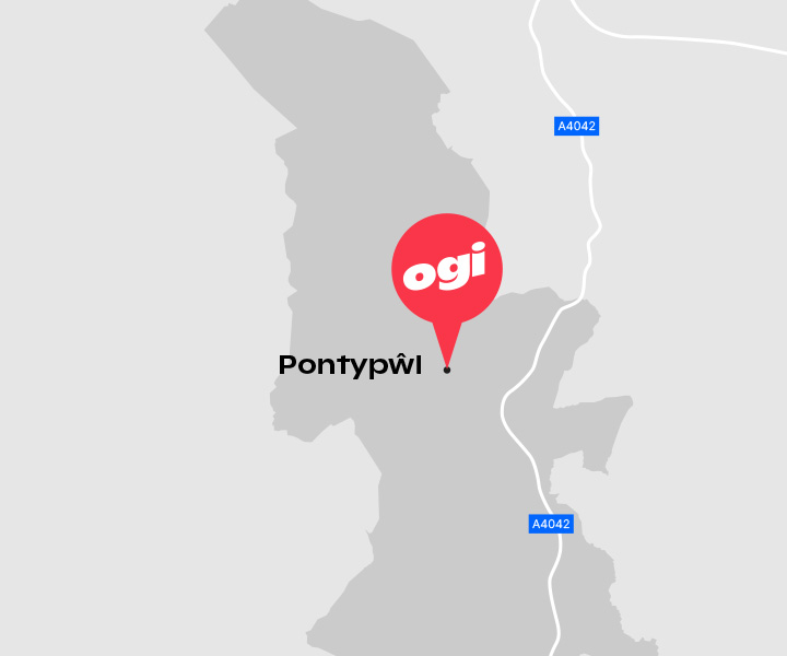 Map wedi darlunio yn dangos trefi a phentrefi yn Torfaen